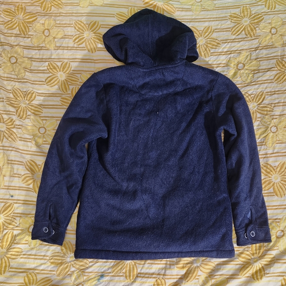 Navy Fuzzy Hoodie with Wolf Graphic - Picture 2 of 9
